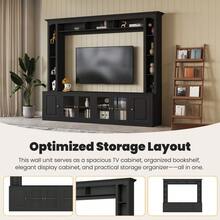 4-Piece Modern Entertainment Center Wall Unit With Bookshelves All-In-1 Large TV Stand With Tempered Glass Door For TVs Up To 80" 92inch Media Console With Adjustable Shelves For Living Room Black - Black + Particle Board+MDF + Primary Living Space1 - View 4