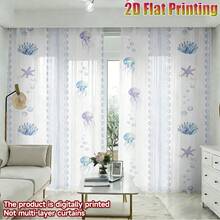 两片装水母和海星图案薄纱窗帘，采用透气涤纶面料，四季皆宜（不含窗帘杆），适用于日常家居窗户、学生宿舍、酒店和民宿，2D平面设计 - 彩色 - 查看 5