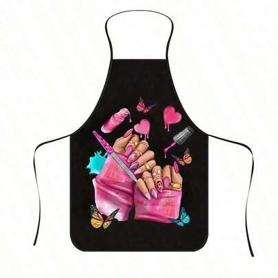 1pc Colorful Butterfly Lip Print Apron, Durable Polyester Fabric With Adjustable Neck And Waist Ties, Suitable For Cooking, Barbeque, Gardening, Painting, Manicure And Other Indoor/Outdoor Craft Activities