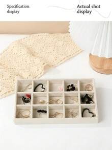 Multi-Grid Velvet Jewelry Storage Tray Set, Stackable Desktop Display Organizer For Rings, Earrings, Necklaces & Bracelets, Dustproof Vanity Cosmetic Storage Box,Space-Saving Dresser Bedroom Dorm Organizer, Perfect Daily Storage & Holiday Gift Choice - Beige - View 9