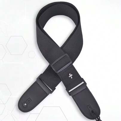 Premium Black Guitar Strap With Convenient Pick Pocket, Made Of Soft Fabric With Leather Ends, Adjustable Length, Suitable For Electric Guitar, Acoustic Guitar, Bass And Electric Bass, Music Accessories - Ideal Choice For Musicians, Professional Quality, Essential Accessory For Guitarists And Musicians, Suitable For Birthday Gifts, Holiday Gifts, Band Performance Accessories