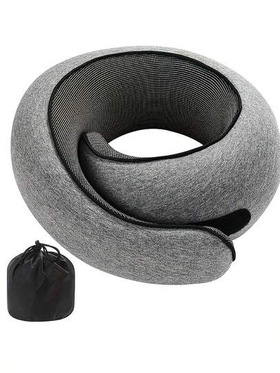 Portable Ergonomic U-Shaped Snail Pillow - Removable And Washable Neck Pillow For Travel, Office, Airplane Napping, Lightweight Blue Sleep Pillow With Storage Bag, Unique Spiral Design, Soft Fabric Cover