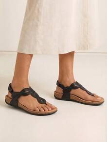 Athlefit Women's Orthopedic Arch Support Sandals Comfortable Thong T-Strap Orthotic Casual Flat Sandals - màu đen - Xem 3