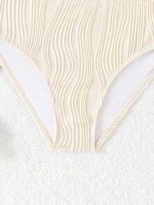 Bộ bikini cho bé gái tuổi teen, kiểu dáng mới châu Âu và Mỹ, đồ bơi hai mảnh bằng vải jacquard dệt kim kiểu cổ yếm, đồ bơi kiểu Hàn Quốc thời trang và kín đáo, thích hợp cho đi biển và đi nghỉ mát. - Màu be - Xem 3