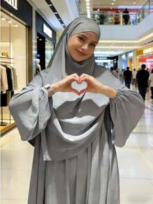 两件套：希玛尔祈祷头巾 + 宽松舒适的阿巴雅长袍，穆斯林服装，适合女性日常穿着和祈祷，四季皆宜。 - 彩色 - 查看 4