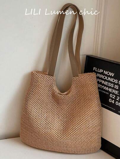 This Simple Yet Spacious Shoulder/Handbag Is Perfect For Women And Can Be Used As A Casual Shoulder Bag, Beach Bag, Or Summer Straw Bag.
