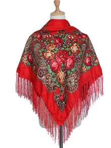 160cm*160cm Lenço Quadrado Tradicional Vermelho e Multicolorido Plus Size para Mulheres, Lenço Quente e da Moda com Decoração de Borla para Inverno, Essencial para Viagens, Toalha de Praia - Multicolorido - Visão 22