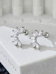 2 đôi khuyên tai kẹp vành tai hình xoắn ốc đính đá Zirconia sang trọng, thích hợp cho đi biển, dự tiệc, trang phục theo chủ đề ngày lễ và phong cách cá nhân. - Lá - Xem 3
