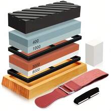 Bộ đá mài 4 mặt - Độ nhám 400/1000/3000/8000, thước đo góc, da nai và da lộn, đá làm phẳng, bộ dụng cụ mài dao | Bao gồm đế | Đế bền chắc, dụng cụ mài dao - Nhiều màu - Xem 11