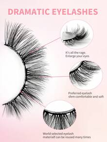 ENCHUW 5 pares de pestañas postizas de ojo de gato falsas, pestañas postizas esponjosas y suaves con apariencia natural para maquillaje - Negro - Ver 3
