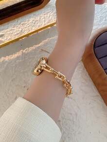1pc Gold Square Bracelet Women's Quartz Watch Exquisite Compact And Fashionable Suitable For Daily Matching Birthday/Graduation Gifts Casual - Gold - View 4