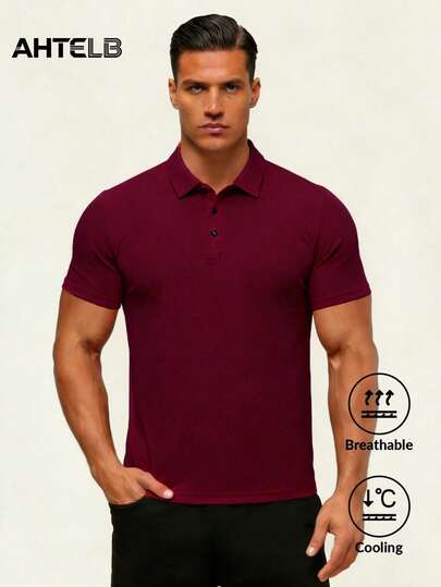  Camiseta de manga corta de verano para hombres AHTELB, camisa polo informal de negocios, ligera y transpirable, de unicolor y seda, para uso en el gimnasio