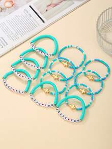 12件套米珠和软陶珠，十字架和“耶稣爱你”字母亚克力珠弹力手链套装，适合送给家人、朋友，日常佩戴，也是一份礼物。 - 十字架手鍊套裝 - 查看 2