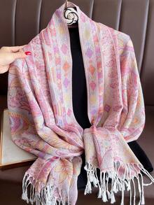 1pc Women's Vivid Paisley & Paisley Pattern Jacquard Scarf/Shawl, Versatile For Daily Wear, Suitable For Outfits Winter Fall,Beach,Holiday - Pink - View 2
