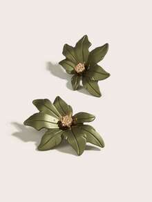 1 Pair Fashionable Asymmetric Floral Earrings For Women, Suitable For Vacation And Daily Wear - Green - View 4