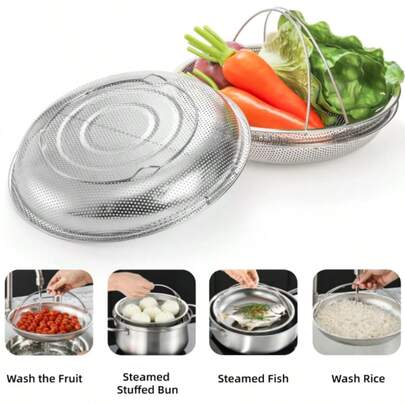 1 chiếc nồi hấp đa năng bằng thép không gỉ, tốt cho sức khỏe, dùng để hấp bánh bao, khoai tây chiên, rau củ và trái cây, dụng cụ nhà bếp gia đình.