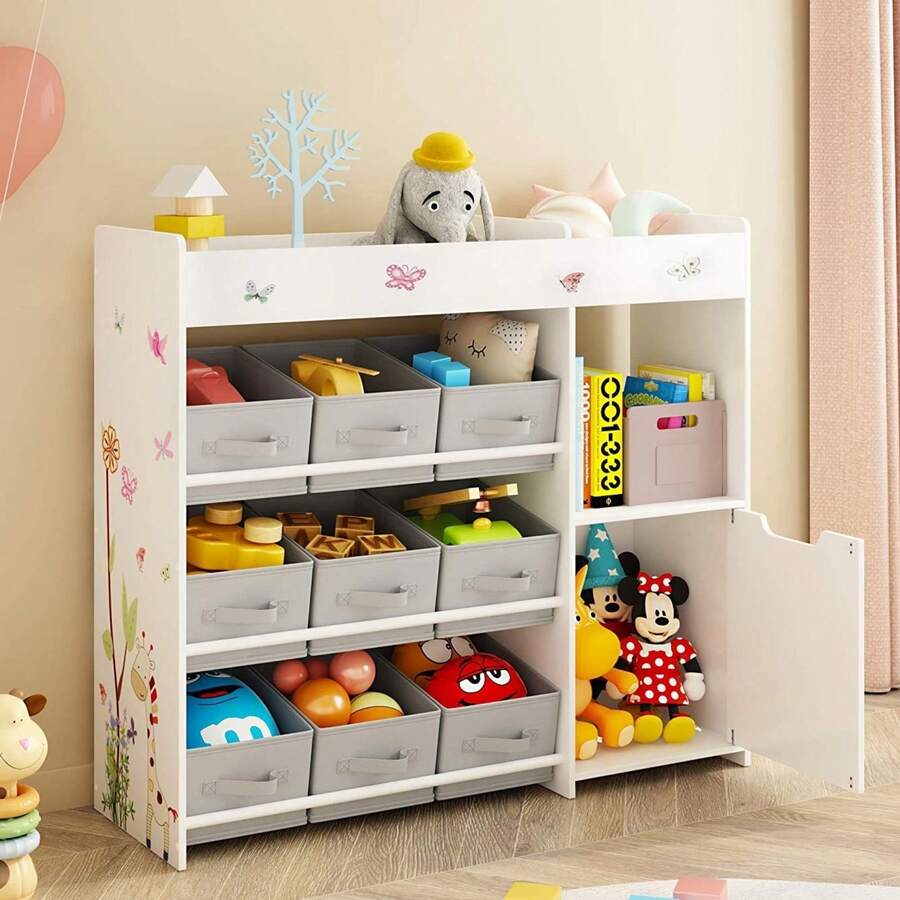 Estantería para juguetes, estante con 9 cajas de almacenamiento, organizador de juguetes, amplio espacio de almacenamiento, librería - Blanco - Ver 1