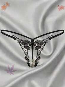 Sexy Lingerie Panties, Fashion Beaded Sexy Open Crotch G-String, Pearl Massage Embroidered Hollow Transparent Temptation T-Pants, Influencer Same Style Sexy Open Crotch G-String, Fashion Beaded Pearl Massage Embroidered Hollow Transparent Temptation T-Pants, Sexy Lingerie Shorts, New Trending Slimming Alluring Date Night Outfit, High-Quality Comfortable Waist-Friendly Design, Recommended By Influencers For Nightclub Outfits - màu đen - Xem 1