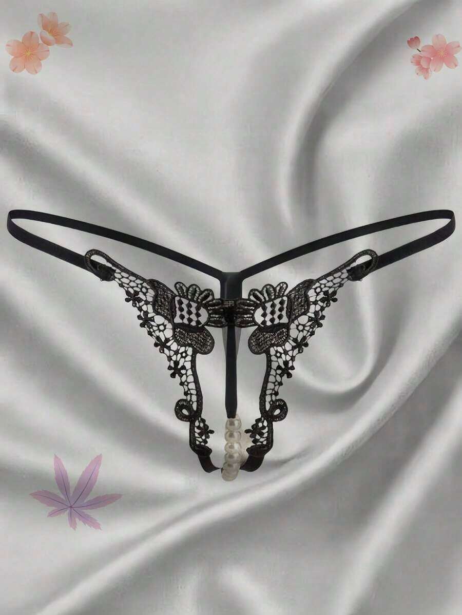 Sexy Lingerie Panties, Fashion Beaded Sexy Open Crotch G-String, Pearl Massage Embroidered Hollow Transparent Temptation T-Pants, Influencer Same Style Sexy Open Crotch G-String, Fashion Beaded Pearl Massage Embroidered Hollow Transparent Temptation T-Pants, Sexy Lingerie Shorts, New Trending Slimming Alluring Date Night Outfit, High-Quality Comfortable Waist-Friendly Design, Recommended By Influencers For Nightclub Outfits - màu đen - Xem 1