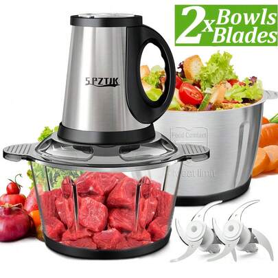 SPZTJK Meat Grinder Machine Electric, Mini Electric Garlic Chopper, With 2L Stainless Steel Bowl, Stainless Steel Blades For Meat, Vegetable, Onion And Garli,Blenders For Kitchen,Blender-Kitchen Appliance