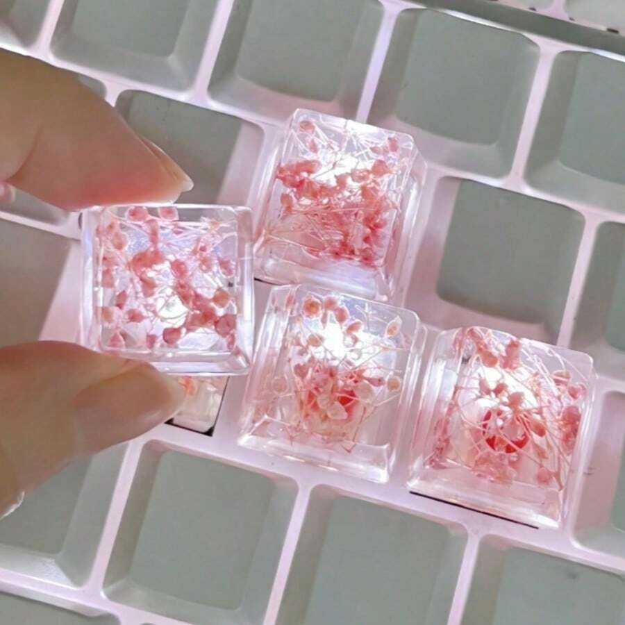 1个DIY创意ABS树脂半透明花朵星空键帽，适用于装饰机械键盘，OEM R4高度，电脑爱好者的最佳礼物