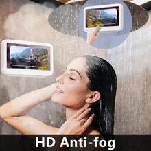 1pc Shower Phone Stand, 360 Rotation, Touch Shower Phone Stand Box Bathroom Bath Waterproof Anti-Fog Phone Stand Kitchen Perforation-Free Storage RackSuitable For Bathroom Kitchen Walls, Compatible With IPhone1516 14 13 12 11 Pro Max XS XR Up To 6.8 Inches - White - View 3