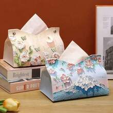 2 piezas Cubierta de caja de pañuelos de cuero sintético de alta gama (adecuada para sala de estar, mesa de comedor, soporte de pañuelos para el salpicadero del coche), con diseño de tulipanes de colores múltiples, fácil de rellenar por la ranura inferior, durable y fácil de limpiar, caja de pañuelos decorativa esencial para la decoración del hogar | Adecuada para la renovación del hogar de verano, regalo de inauguración de la casa, Día de la Madre, regreso a la escuela en la residencia, uso en la sala de estar y el baño - Multicolor - Ver 3
