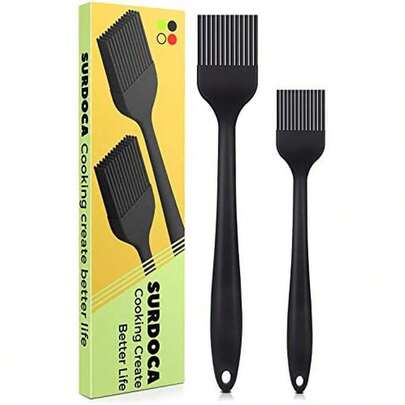 SURDOCA Silicone Pastry Basting Brush - 2Pcs 10 + 8 In Heat Resistant Brush For Baking Cooking Food,  Kitchen Brush For Sauce Butter Oil, Stainless Steel Core Design For Barbecue BBQ Grilling