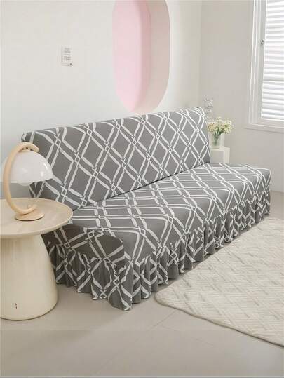 Vỏ bọc ghế sofa giường kiểu váy, họa tiết cong, không tay vịn, chất liệu sợi polyester, phù hợp cho mọi mùa, kiểu dáng đơn giản và hiện đại.