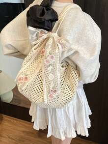 Y2K Style Large Capacity Fashion Woven Tote Bag - Hollow Shoulder Bag, Women's Beach Bag, Crochet Woven Beach Bag, Women's Knitted Shoulder Bag, Summer Crochet Bag, Women's Beach Bag, Hollow Handmade Woven Bag For Women Summer Casual Oversized Straw Bag Beach Holiday Shoulder Tote Bag, Bohemian Summer Holiday Women Tote Bag - Multicolor - View 3