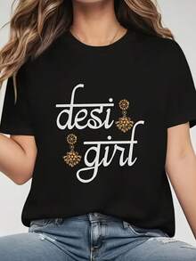 Desi Casual Women'S Crew Neck T-Shirt | Geometric-Pattern, Regular Fit, Short Sleeve, All-Season Summer Fashion Women's Floral Print Short Sleeve T-Shirt Lightweight Stretchy Crew Neck Casual Tees For Outdoor Activities Streetwear - 黑色 - 查看 1