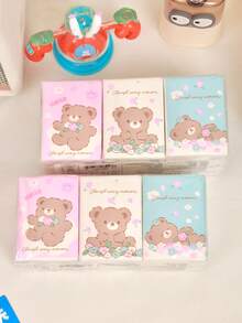 9 chiếc/gói khăn giấy mini hình gấu dễ thương, khăn giấy cầm tay tiện dụng - Bộ 9 gấu hồng - Xem 2