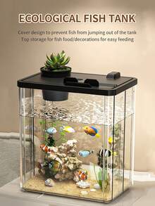 1 pieza Acuario (solo el tanque de peces, sin decoraciones incluidas) Tanque de peces de escritorio transparente para el hogar/oficina - Multicolor - Ver 4