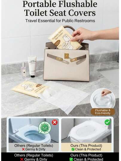 10/20/50pcs Disposable Toilet Seat Covers, Flushable & Paper Pads, Portable Travel Essentials For Public Toilets, Hotels, And Airports
