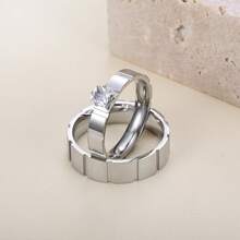 时尚简约情侣对戒，银色不锈钢浪漫情侣饰品 - 銀色 - 查看 3