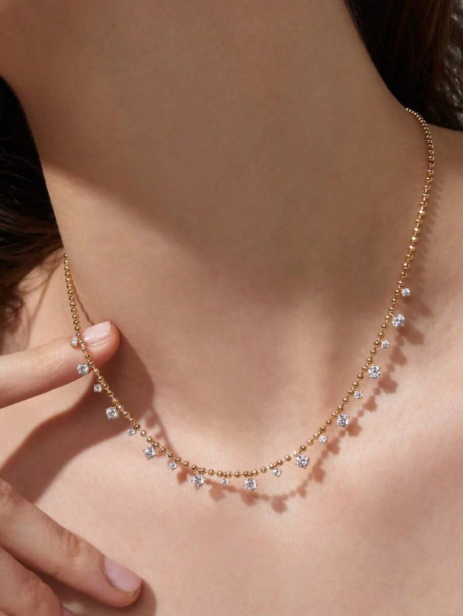 1 chiếc vòng cổ hạt cườm hợp kim tối giản dành cho nữ, mặt dây chuyền hình giọt nước, đính đá lấp lánh sang trọng, kiểu dáng choker, dễ phối đồ, quà tặng Ngày của Mẹ. - Vàng - Xem 1