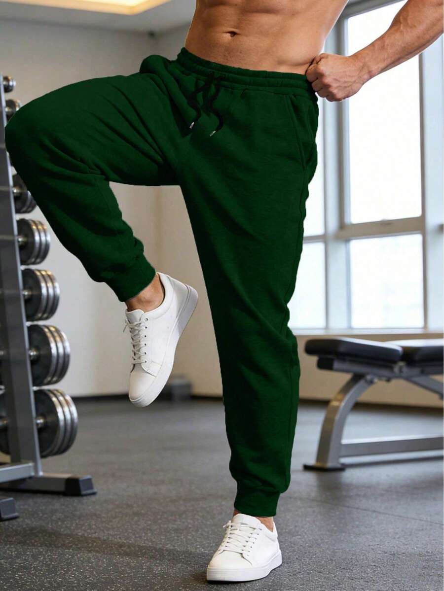 Men's Casual Outdoor Sports Pants With Drawstring, Suitable For Running, Workout, Jogging, Fitness, Versatile Drawstring Ankle Pants In Olive Green