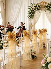 Bộ 5 phụ kiện trang trí đám cưới màu vàng kim với nơ trắng bằng vải voan, nơ kéo bằng vải organza, nơ trang trí xe cưới cỡ lớn với ruy băng voan dài, nơ satin thanh lịch cho xe cưới, gói quà, trang trí tiệc cưới, trang trí lối đi trong đám cưới, trang trí lưng ghế, đồ dùng đám cưới, quà tặng lý tưởng cho người lên kế hoạch và tổ chức tiệc cưới, đồ dùng tiệc cưới, trang trí tiệc cô dâu, trang trí lễ đính hôn, trang trí phông nền tiệc ngày lễ. - Cung vàng - Xem 7