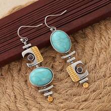 Pendientes colgantes de triángulo de turquesa vintage bohemio de cobre, adecuados para uso diario y fiestas, gran regalo para vacaciones - Dorado - Ver 1