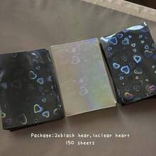 3 paquetes de 150 fundas para tarjetas láser, bolsas de almacenamiento de tarjetas pequeñas de 61X91mm, portatarjetas transparentes negros con patrón de corazón - Rectángulo - Ver 6
