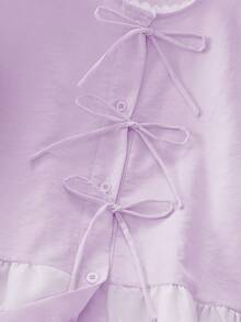 Women's Sweet Bowknot Round Neck 3/4 Sleeve High Waist Embroidered Patchwork Blouse, Tops, Spring Tops, Summer Tops Vacation - Mauve Purple - View 5