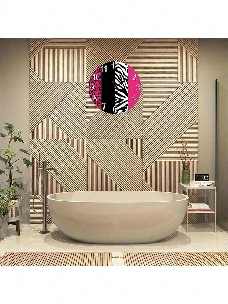 1pc 10inch Double-Sided Wall Clock - Pink Zebra And Leopard Animal Print, Faux Wood Battery Operated (AA Battery),Teacher Gift,Graduation Gifts,Mother Gifts,Classroom,Room Decore,Home Essentials,Adornos Para Cuarto - A - 查看 5