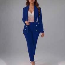 1PC New Fashionable Buttoned Slim Fit Lapel Cardigan Blazer - 彩藍色 - 查看 1