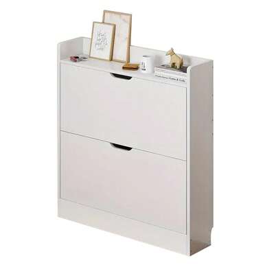 Modern Slim Shoe Storage Cabinet With 2 Flip Drawers, Freestanding Organizer For Compact Spaces