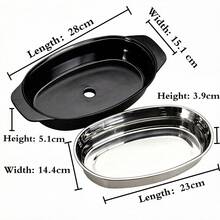 1pc Oval Serving Dish With Double Handle, Melamine Outer & 304 Stainless Steel Inner, Heat Resistant & Shatterproof Dinner Plate For Kitchen Dining - View 6