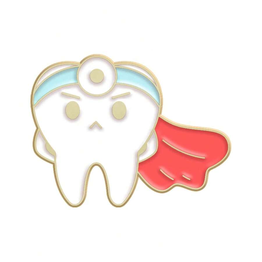 Cute Tooth-Shaped Enamel Pin, Rabbit Dentist Badge, Metal Accessory, Lapel Pin For Suit, Backpack, Hat, Gift For Healthcare Workers, AWDG Jewelry - Khaki - View 1