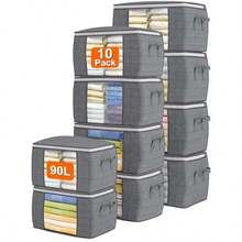 DAWNTREES 10 Piezas Organizador de Ropa 90L 60 x 40 x 35 cm bolsas de almacenamiento para mantas bolsa de almacenamiento grande con asas Clothes Storage Bag Wardrobe Blanket Storage - Gris - Ver 8