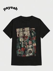 T Shirt Print ,Graphic-Cotton Tees Size Plus, Cartoon Round Neck Short Sleeve, Payeah Scary Movie Character Clown Balloon HOUSE OF 1000 R08 FILM CORPSES Casual Digital Print Pure Heavy Cotton T Shirt,Y2K,Oversized Shirt Men,With Shirt,Summer Tops,Shirt Suitable - 黑色 - 查看 8