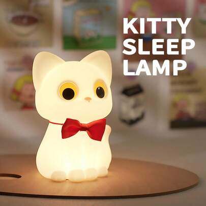 New Design Cartoon Cat Silicone Night Light, Touch Sensor & Rechargeable Mood Lamp With Bow Tie, Cute Bedroom Decor, Ideal Gift