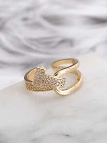 1 pieza Anillo abierto minimalista de cobre con forma de T elegante y de moda para mujeres - A - Ver 9